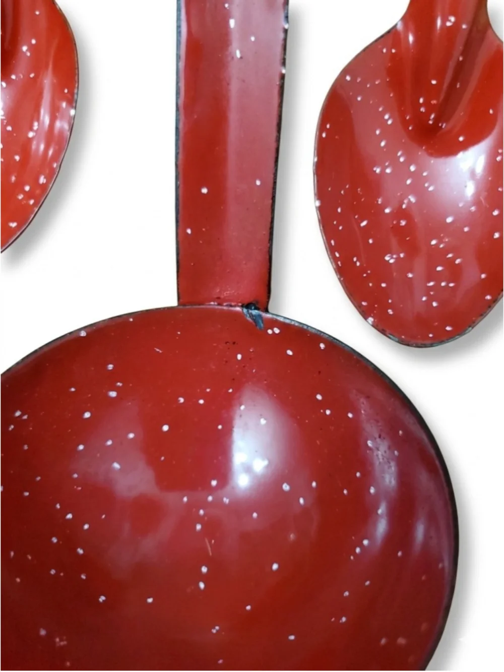 Vintage Red Enamelware Splatterware Enamel Spoon and Ladle Set - 4 Piece